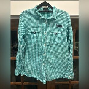 EUC Simply Southern Size Large‎ Women’s  Green Plaid Checkered Long Sleeve Shirt